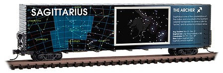 Micro Trains Line 10200211 N Scale Illuminated Constellation Zodiac 60' High-Cube Boxcar - Ready to Run -- Sagitarius (blue, black)