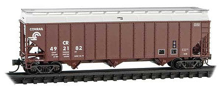 Micro Trains Line 10800410 N Scale 100-Ton 3-Bay Ribside Open Hopper with Hopper Topper Cover - Ready to Run -- Conrail 492182 (Boxcar Red, small logo, white cover)