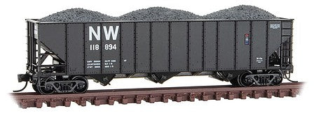 Micro Trains Line 10800421 N Scale 100-Ton 3-Bay Ribside Open Hopper with Coal Load - Ready to Run -- Norfolk & Western 118894 (black, white, NW Logo)