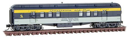 Micro Trains Line 14000410 N Scale Pullman Heavyweight 60' Railroad Post Office - Ready to Run -- Chesapeake & Ohio 109 (blue, gray, yellow)
