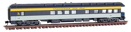 Micro Trains Line 14400820 N Scale Pullman Heavyweight 3-2 Modernized Business Car Observation - Ready to Run -- Chesapeake & Ohio 15 (blue, gray, yellow)