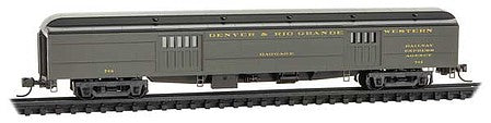 Micro Trains Line 14700390 N Scale Pullman Heavyweight 70' Baggage Car with 4-Wheel Trucks - Ready to Run -- Denver & Rio Grande Western 742 (Pullman Green, black)
