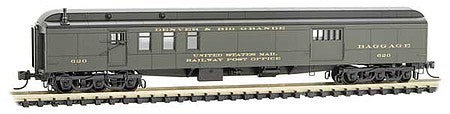 Micro Trains Line 14800390 N Scale 70' Heavyweight Baggage-Mail - Ready to Run -- Denver & Rio Grande Western 620 (Pullman Green, black)