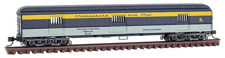 Micro Trains Line 14900410 N Scale ACF 70' Heavyweight Horse & Express Baggage Car - Ready to Run -- Chesapeake & Ohio #212 (blue, gray, yellow)