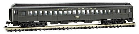 Micro Trains Line 16000030 N Scale 78' Heavyweight Single-Window Coach - Ready to Run -- Chicago, Burlington & Quincy 4500 (Pullman Green, black)