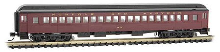 Micro Trains Line 16000180 N Scale 78' Heavyweight Single-Window Coach - Ready to Run -- Norfolk & Western 1671 (maroon, black)
