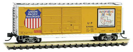 Micro Trains Line 2300361 N Scale 40' Double-Door Boxcar - Ready to Run -- Union Pacific 519086 (Armour Yellow, silver, Large Logo, Automated Map Logo)