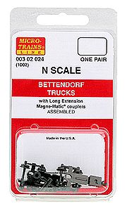 Micro Trains Line 302024 N Scale Bettendorf Trucks -- With Couplers, Extended Bolster 1 Pair