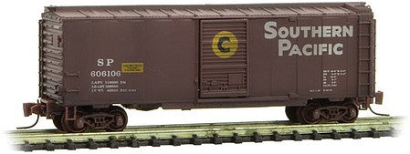 Micro Trains Line 50044990 Z Scale 40' Single-Door Boxcar - Ready to Run -- Southern Pacific 606106 (Weathered, Boxcar Red, white, yellow)