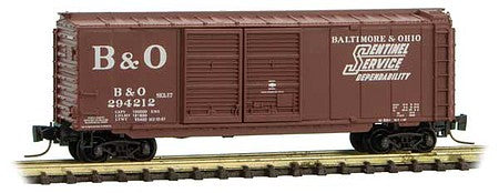 Micro Trains Line 50100292 Z Scale 40' Double-Door Boxcar - Ready to Run -- Baltimore & Ohio 294212 (Boxcar Red, white, Sentinel Service)