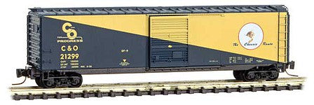 Micro Trains Line 50500422 Z Scale 50' Single-Door Boxcar - Ready to Run -- Chesapeake & Ohio 21299 (blue, yellow, Chessie Route, Cameo Series Car 2)