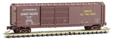 Micro Trains Line 50600290 Z Scale 50' Double-Door Boxcar - Ready to Run -- Union Pacific 155000 (Boxcar Red, Auto Service, Serves all the West Slogan)