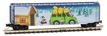 Micro Trains Line 50700680 Z Scale 50' Plug-Door Boxcar - Ready to Run -- Micro-Mouse (Color Christmas Graphics)