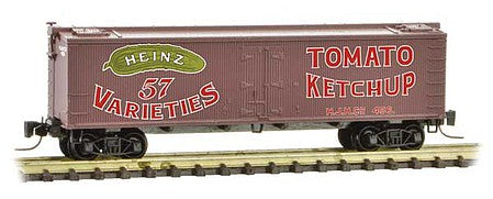 Micro Trains Line 51800570 Z Scale 40' Wood-Sheathed Ice Reefer - Ready to Run -- Heinz 456 (Boxcar Red, red, Billboard 57, green, Ketchup, Series Car 12)