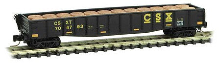 Micro Trains Line 52200242 Z Scale 50' Fishbelly Drop-End Gondola with Spool Load - Ready to Run -- CSX 704793 (black, yellow, conspicuity marks)