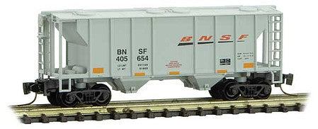 Micro Trains Line 53100301 Z Scale PS-2 70-Ton 2-Bay Covered Hopper - Ready to Run -- BNSF Railway 405654 (gray, orange, black, Wedge Logo)
