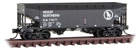 Micro Trains Line 5500600 N Scale 33' 2-Bay Offset-Side Hopper - Ready to Run -- Great Northern 73571 (black, white, Rocky Silhouette Logo)