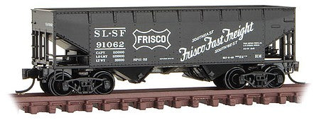Micro Trains Line 5500610 N Scale 33' 2-Bay Offset-Side Hopper - Ready to Run -- St. Louis-San Francisco 91062 (black, Frisco Fast Freight Slogan)