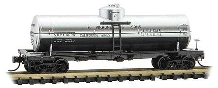 Micro Trains Line 6500066 N Scale 39' Single-Dome Tank Car - Ready to Run -- Pirrone & Sons SHPX 4024 (silver, black, Grape-to-Glass Series 6)
