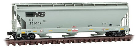 Micro Trains Line 9400031 N Scale ACF 3-Bay Center Flow Covered Hopper with Elongated Hatches - Ready to Run -- Norfolk Southern 251087 (gray, black, yellow conspicuity markings)