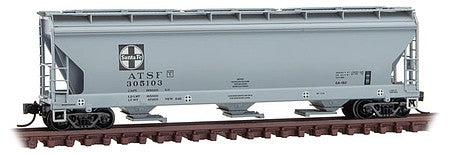 Micro Trains Line 9400690 N Scale ACF 3-Bay Center Flow Covered Hopper with Elongated Hatches - Ready to Run -- Santa Fe 305103 (gray, black, white, Square Logo)