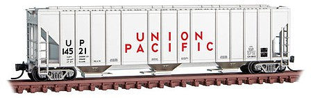 Micro Trains Line 9900300 N Scale Evans 100-Ton 3-Bay Covered Hopper - Ready to Run -- Union Pacific 14521 (silver, black, red)