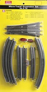 Micro Trains Line 99040102 Z Scale Micro-Track(TM) 20-Piece Expansion Set -- Set includes 110mm Straight, 1 Left, 1 Right Turnouts, 13- & 45-Degree Curves