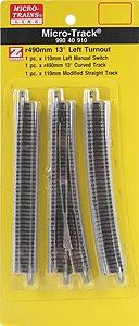 Micro Trains Line 99040910 Z Scale Micro-Track(R) Manual Turnout - 490mm 13-Degree -- Left