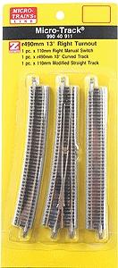 Micro Trains Line 99040911 Z Scale Micro-Track(R) Manual Turnout - 490mm 13-Degree -- Right