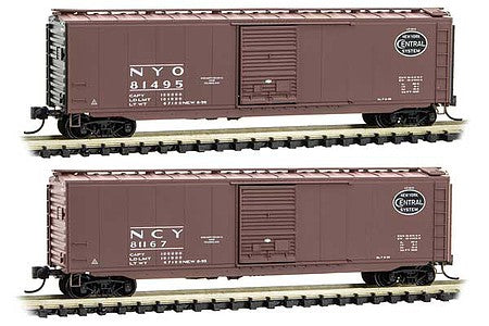 Micro Trains Line 99302040 N Scale 50' Single-Door Boxcar 2-Pack - Ready to Run -- New York Central NYO 81495, NCY 81167 (April Fools, Boxcar Red, white, black