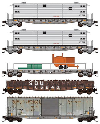 Micro Trains Line 99302200 N Scale 5-Car Work Train Set - Ready to Run -- Norfolk Southern (Weathered)