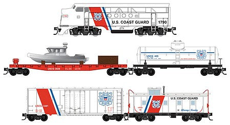 Micro Trains Line 99321360 N Scale Coast Guard Train Set -- EMD FT-A, 4 Cars (white, red, blue)
