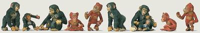 Merten 2549 HO Scale Animals -- Apes (black, orange) pkg(9)