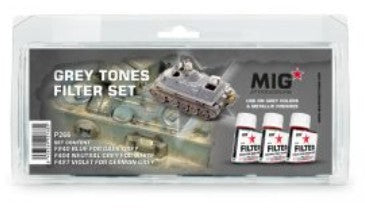 Mig Productions P266 Enamel Grey Tones Filter Set (3) 35ml Bottles (D)
