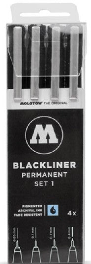 Molotow Markers 200486 Blackliner Pen 4pc Set #1 (.05, .1, .2, .4mm) 