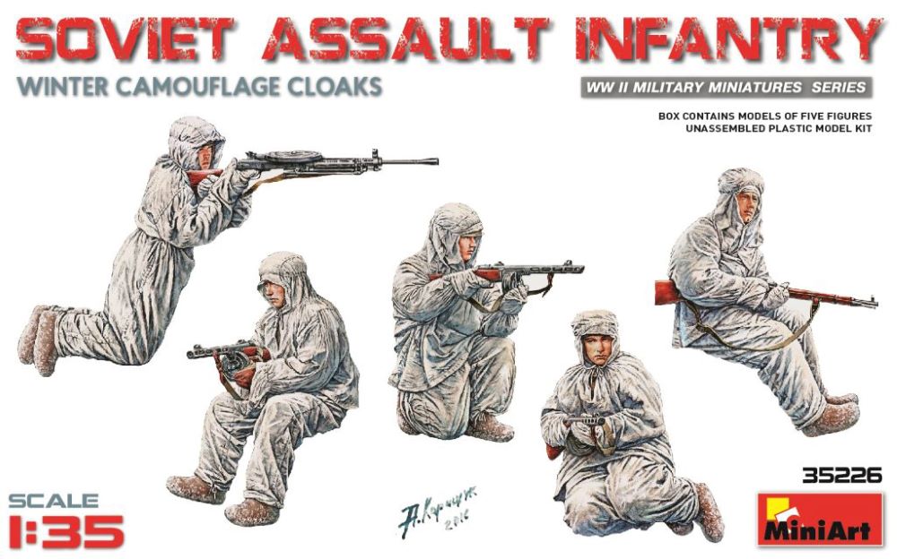 MiniArt 35226 1/35 WWII Soviet Assault Infantry in Winter Camouflage Cloaks (5) w/Guns