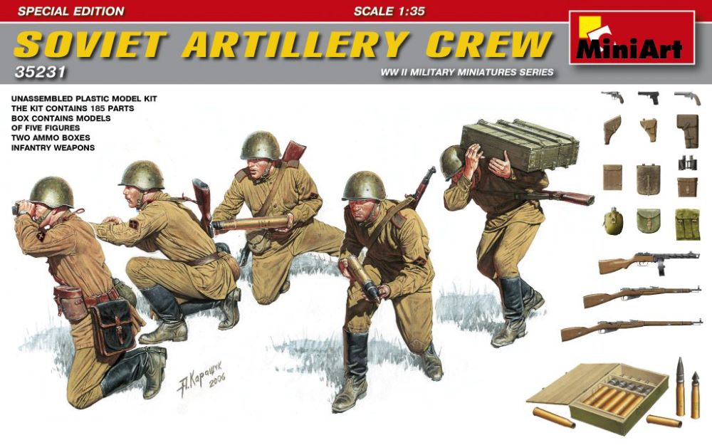 MiniArt 35231 1/35 WWII Soviet Artillery Crew (5) w/Ammo Boxes & Weapons (Special Edition)