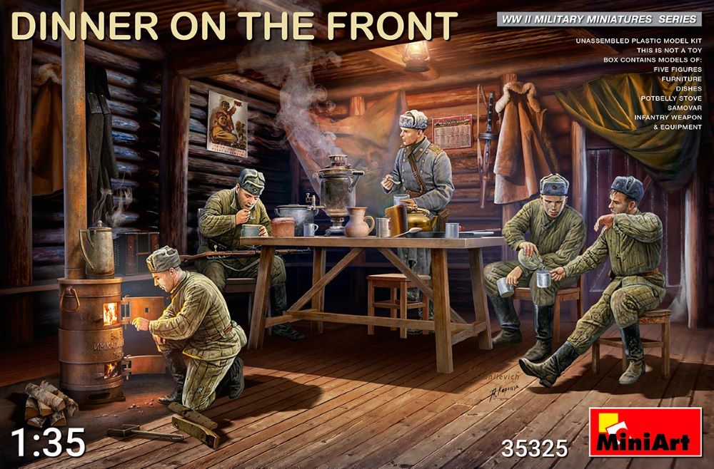 MiniArt 35325 1/35 WWII Dinner on the Front: Soviet Soldiers (5) w/Furniture & Accessories