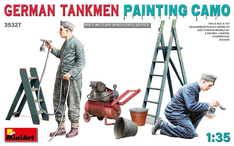 MiniArt 35327 1/35 WWII German Tankmen Camo Painting (2) w/Compressor, Paint Gun, Ladders, Buckets