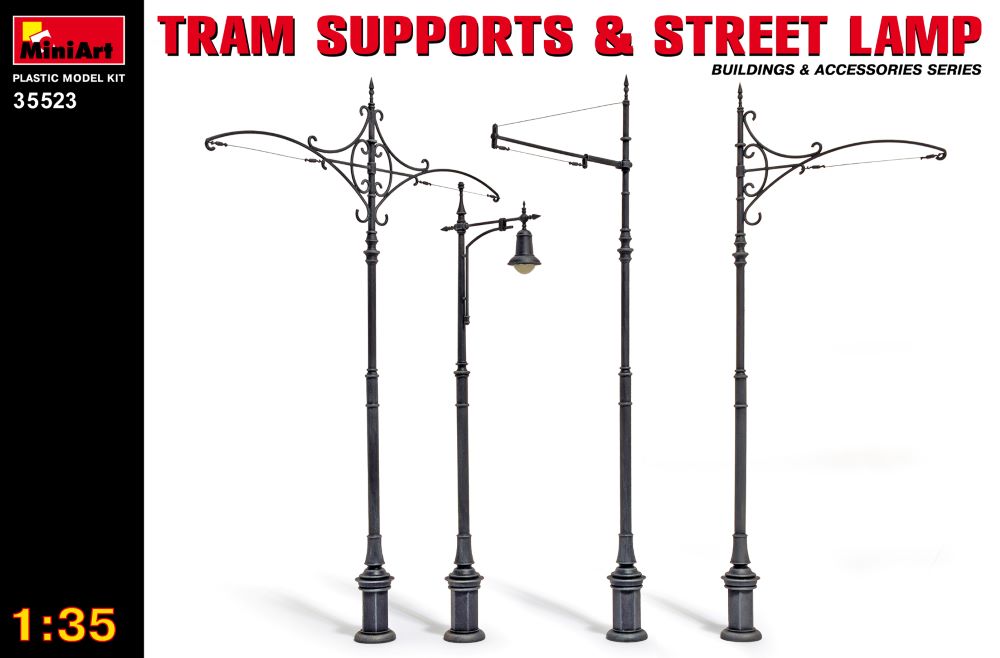 MiniArt 35523 1/35 Tram Supports (3) & Street Lamp (1)