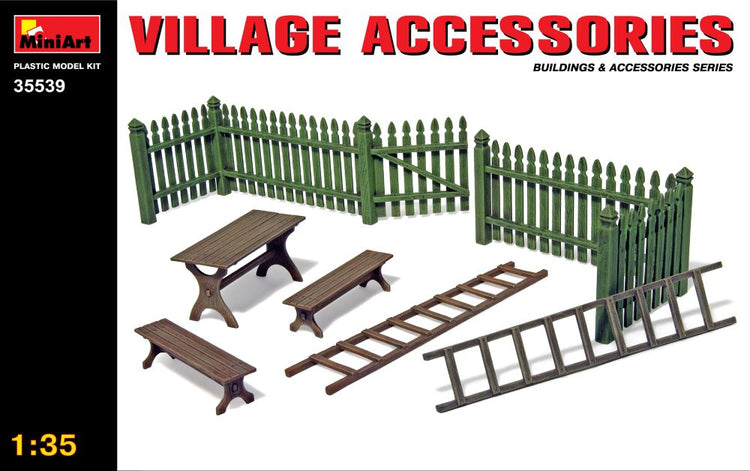 MiniArt 35539 1/35 Village Accessories: Fences, Table, Benches, Ladders