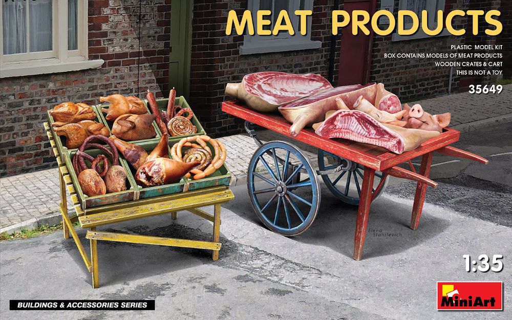 MiniArt 35649 1/35 Meat Products w/Wooden Crates, Cart & Table