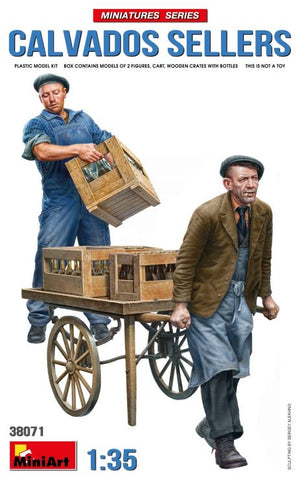 MiniArt 38071 1/35 Calvados Brandy Sellers (2) w/Wooden Crates & Cart (New Tool)
