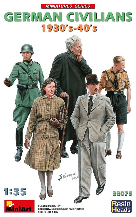 MiniArt 38075 1/35 German Civilians (3) & Soldiers (2) 1930's-40's w/Resin Heads