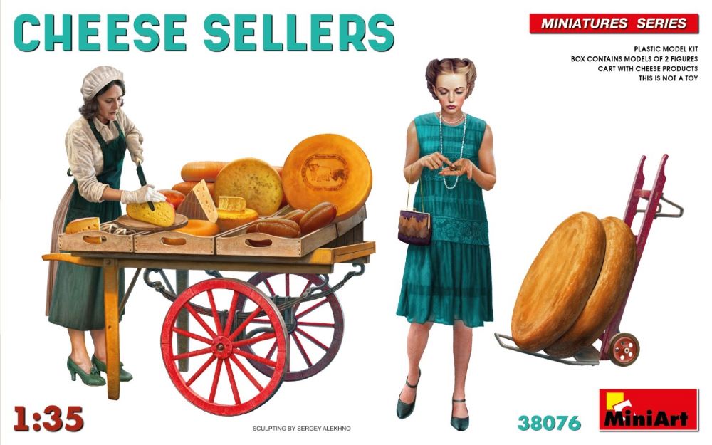 MiniArt 38076 1/35 Cheese Sellers (2) w/Wooden Crates, Cart & Products (New Tool)