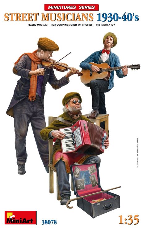MiniArt 38078 1/35 Street Musicians 1930-40s (3) w/Instruments (New Tool)
