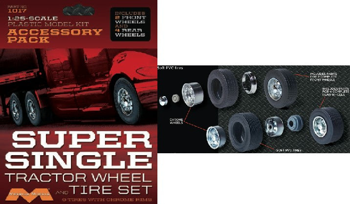 Moebius Models 1017 1/25 Super Single Tractor Wheel & Tire Set (6/pk)