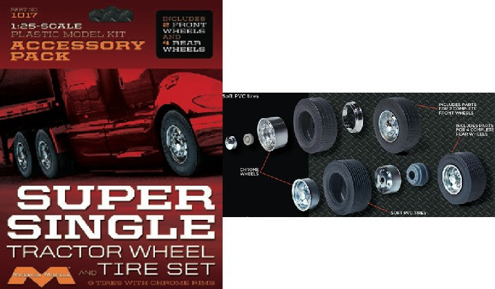 Moebius Models 1017 1/25 Super Single Tractor Wheel & Tire Set (6/pk)