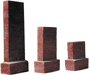 Model Railstuff 1420 HO Scale Stone Bridge Piers - Red (One-Piece, Painted Plaster Castings) -- Set w/1 Each 3-1/2" 8.7cm, 5-1/2" 13.7, & 8-1/2" 21.2cm Tall