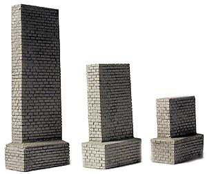 Model Railstuff 1425 HO Scale Stone Bridge Piers - Gray (One-Piece, Painted Plaster Casting) -- Set w/1 Each 3-1/2" 8.7cm, 5-1/2" 13.7, & 8-1/2" 21.2cm Tall
